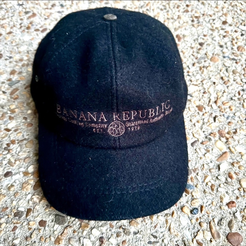 VTG Banana Republic Black Wool Blend Baseball Hat Made in USA